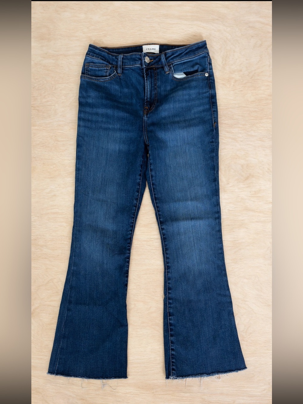 FRAME Le Crop Mini Boot 28 - Dark Indigo Flare Raw Hem - 28x30